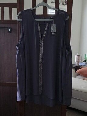 Torrid Periscope Georgette Trim Tank in Deep Plum/Grey
